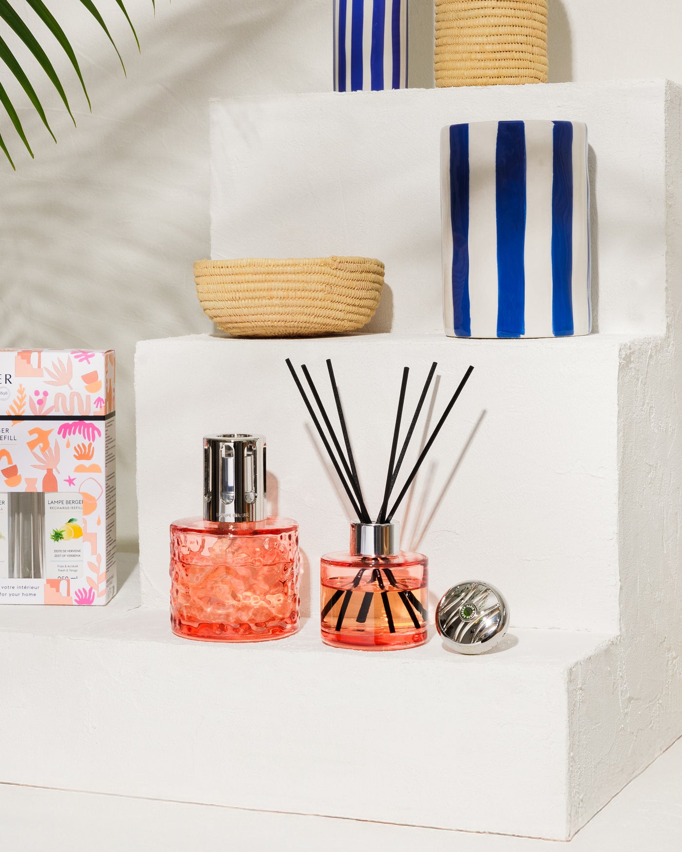 Zomer Combiset! Lampe Berger, Triopack, Autoparfum + Parfumsticks